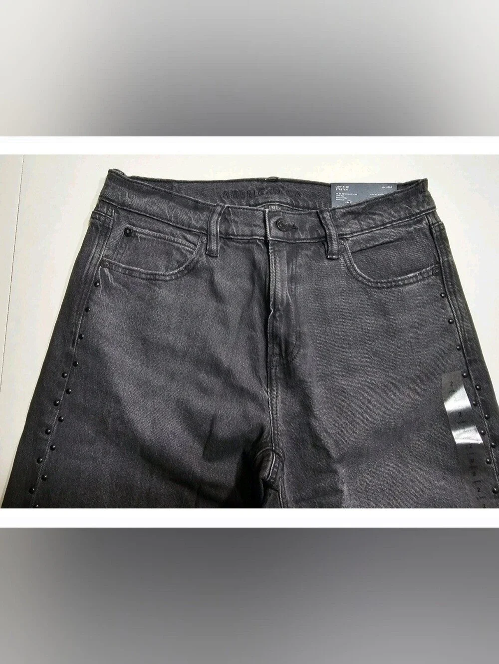 NWT American Eagle Ex-Boyfriend Jeans Black Studded Low-Rise Size 2 Long